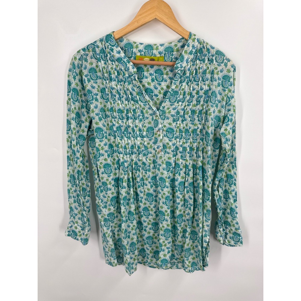 Rock Flower Paper Tunic Top Womens Size M Pleated Boho Cottagecore Coastal Beach